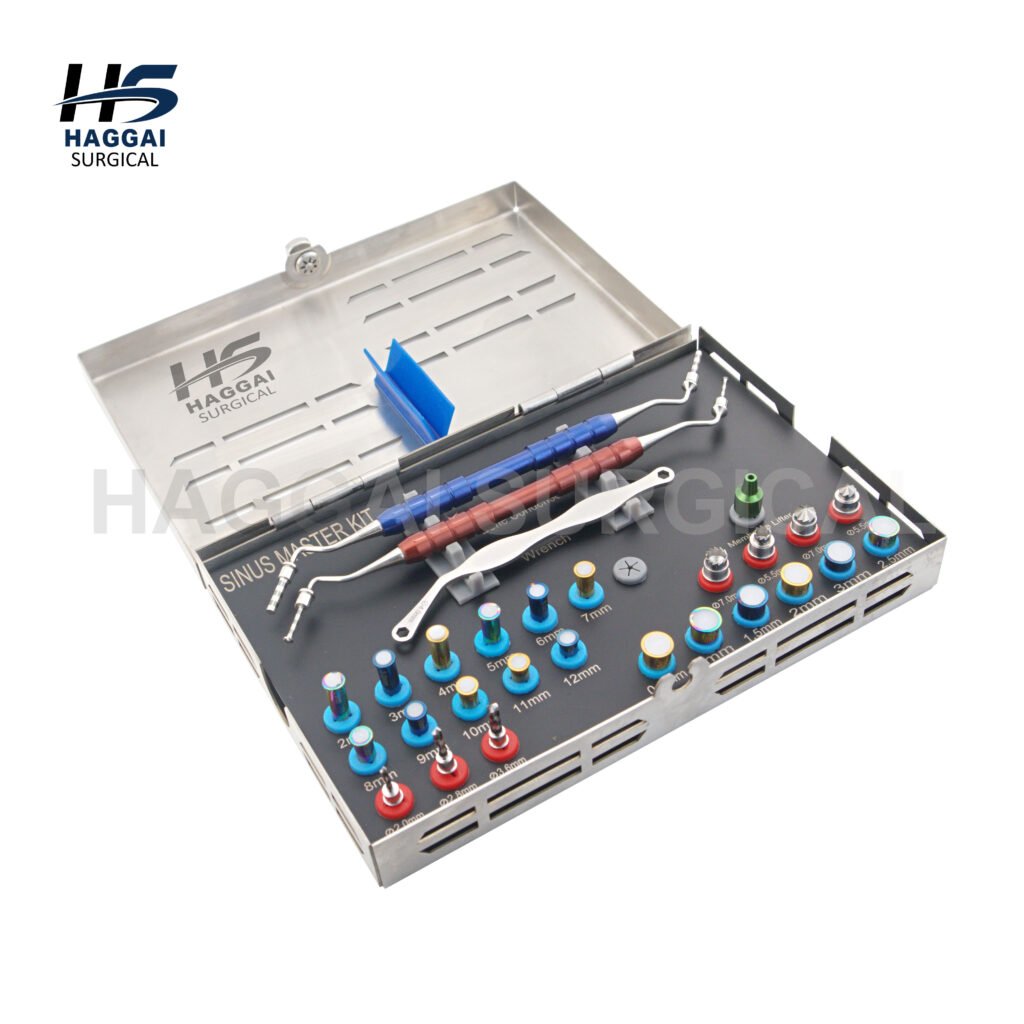 New Sinus Master Kit HS-DI031 German stainless steel implant instrument kit with external irrigation drills and ratchet accessories by Haggai Surgical